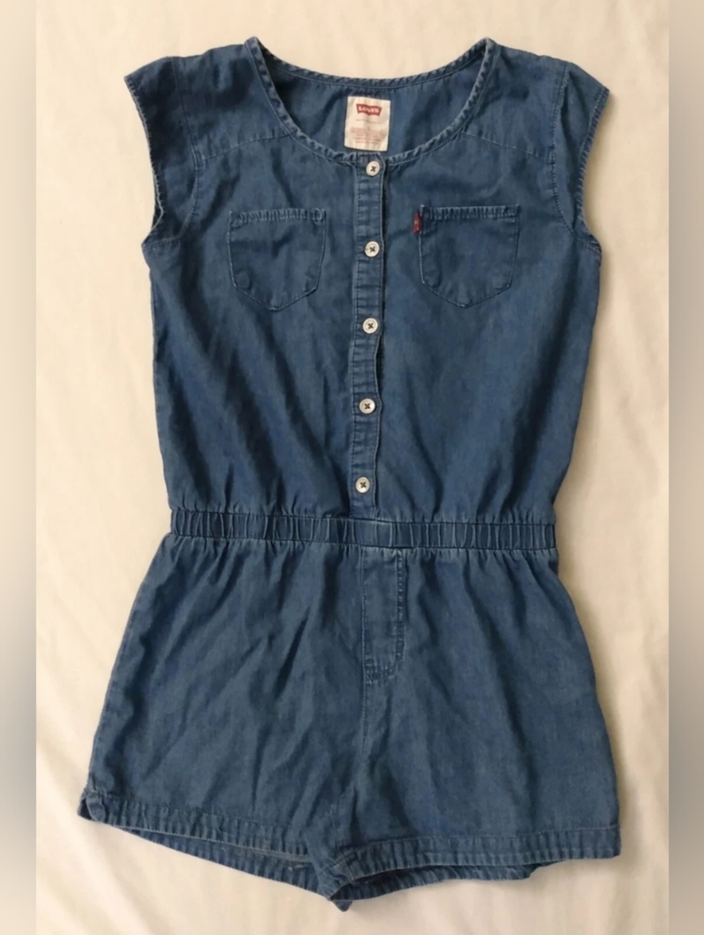 GIRLS LEVIS SIZE LARGE 12-13 YRS CHAMBRAY DENIM SHORTS JUMPSUIT